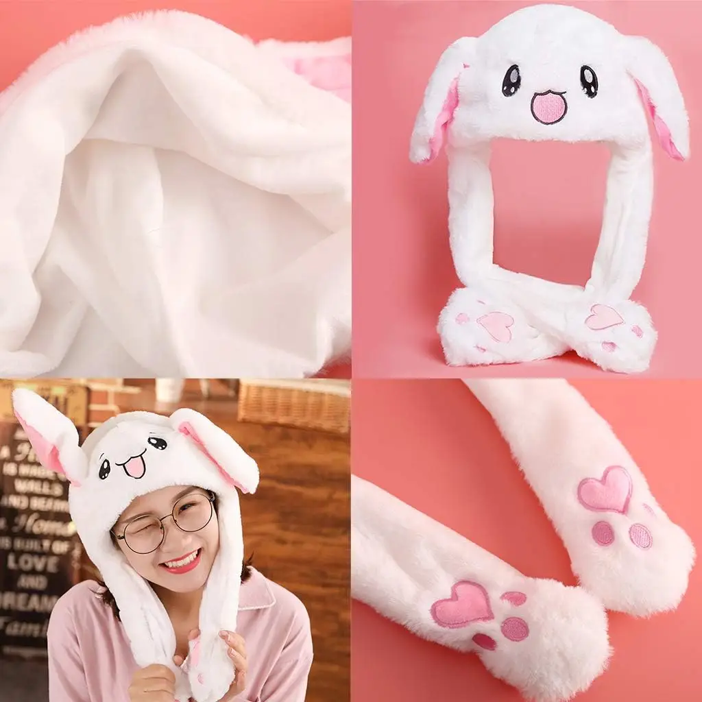 LED Glowing Plush Ear Moving Jumping Rabbit Hat Adults Kids Funny Glowing Ear Moving Bunny Hat Cosplay Party Accessories Hats