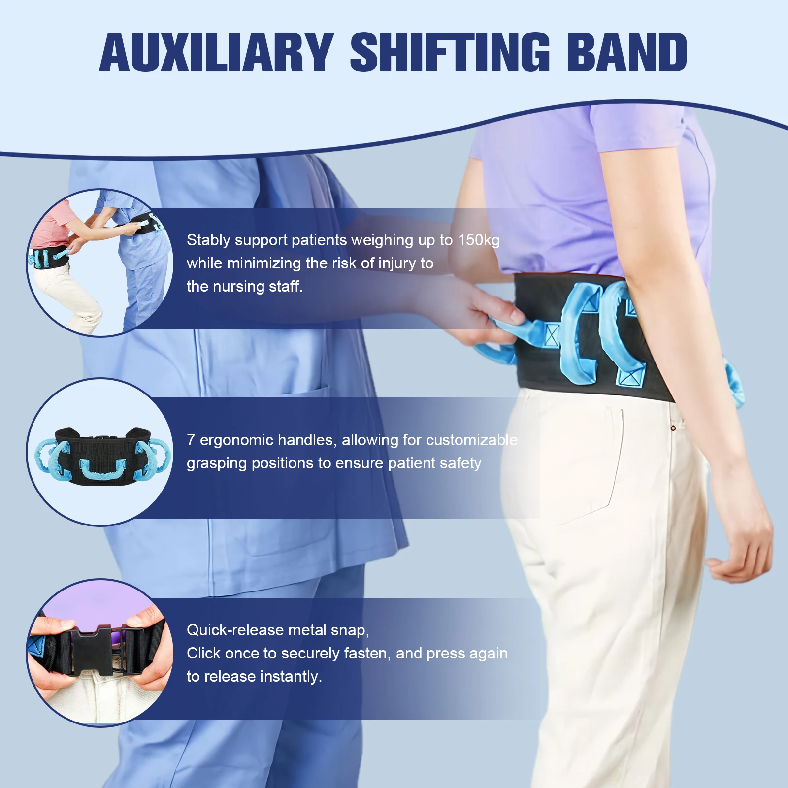 

Metal Buckle Safety Gait Belt with Handles Rehabilitation Assistive Device Adjustable Recovery Training Belt for Lifting Seniors
