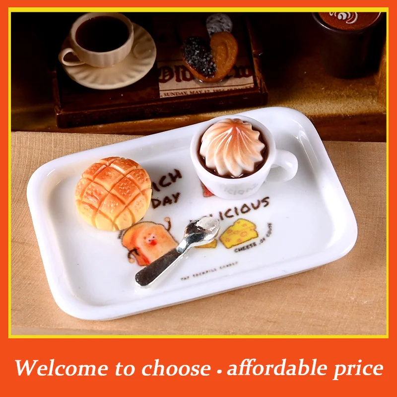 *1Set 1:12 Dollhouse Miniature Cake Coffee Fork Tray Food Model Kitchen Decor Toy For Doll House Accessories Toy