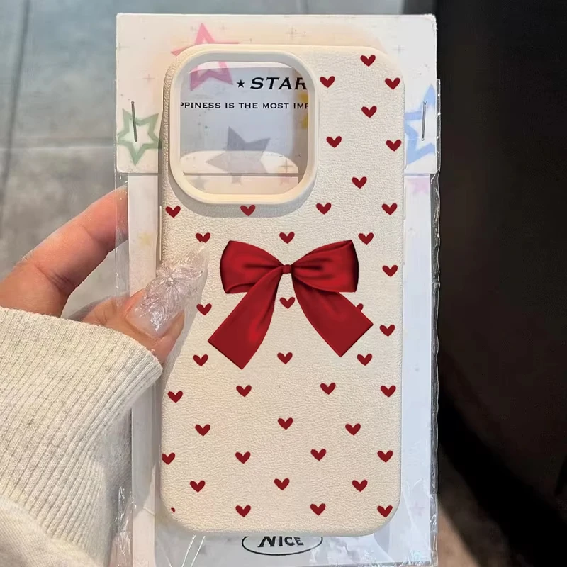 Red Heart Ribbon Bowknot Phone Case For iPhone 17 Pro Max 16 15 14 13 12 11  15 14 Plus X XR XS 16e 17Air Shockproof Soft Cover