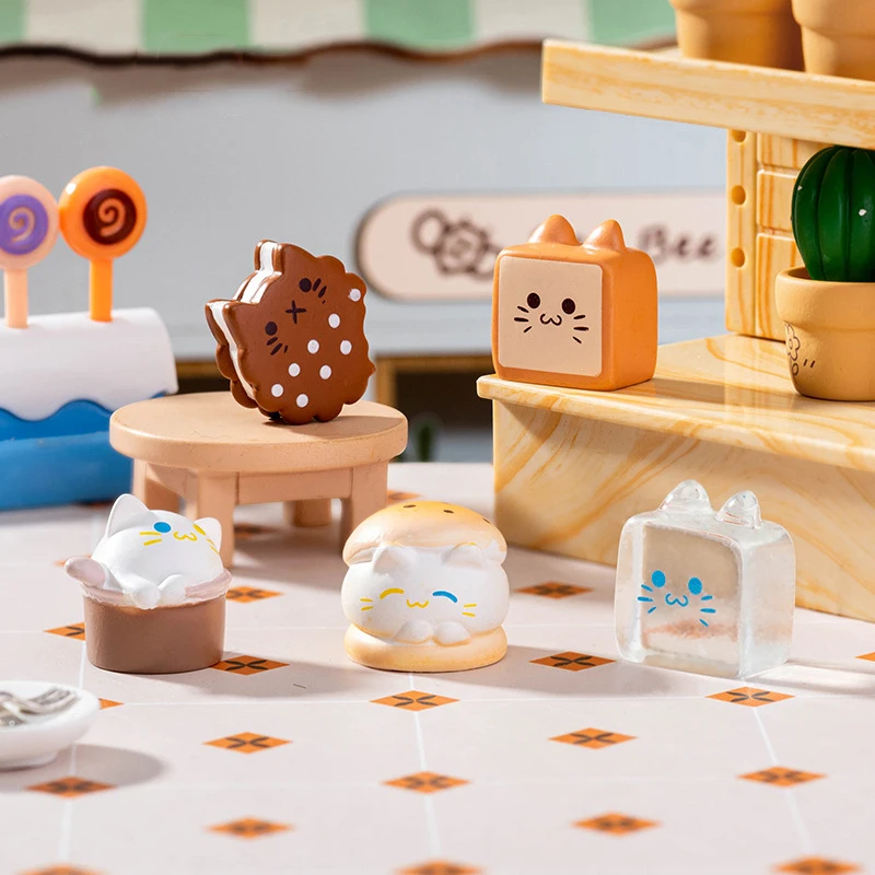 만화 디저트 비스킷 버거 고양이 마이크로 풍경 장식품, 미니어처 장식 입상, 데스크탑 DIY 홈 장식 선물