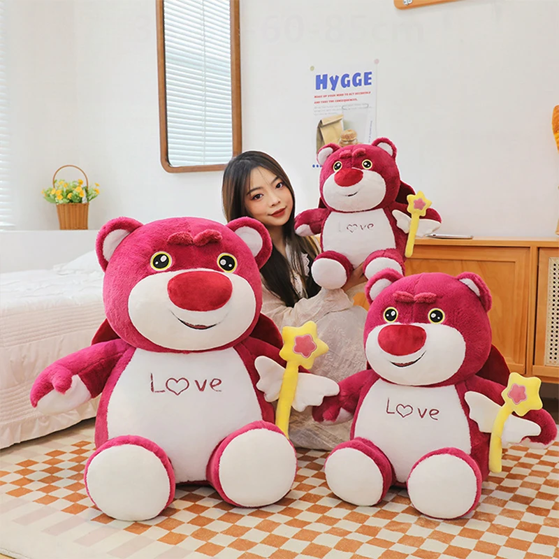 

Hot Cute Kawaii Strawberry Bear Plush Toy with Magic Wand Lotso Stuffed Doll Soft Lovely Pink Bear for Kids Birthday Xmas Gift