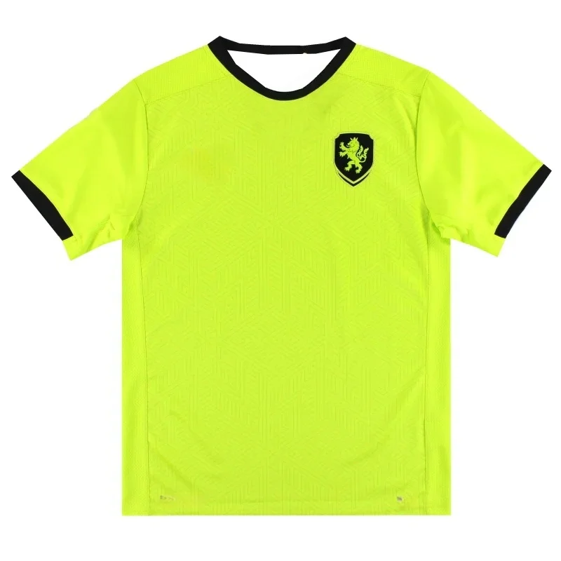Camiseta de fútbol transpirable de secado rápido para hombre, camiseta deportiva de manga corta con cuello en V y ribete negro, camiseta informal de fútbol para aficionados, color amarillo
