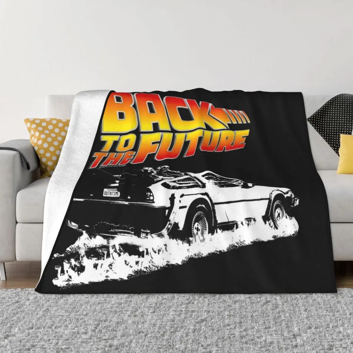 

Back to the Future - DeLorean Fire Tracks White Stencil Fan Art Throw Blanket sofa bed Furrys Blankets