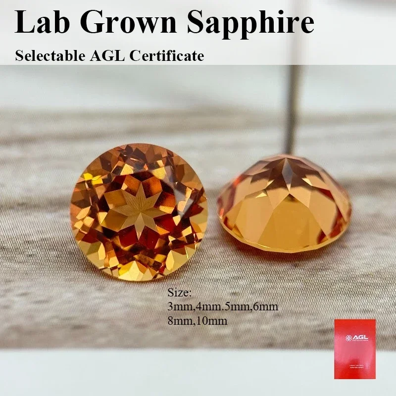 

Round Cut Lab Grown Sapphire Orange Color Loose Gemstone Pass Diamoand Tester For Jewelry Making Selectable AGL Certificate