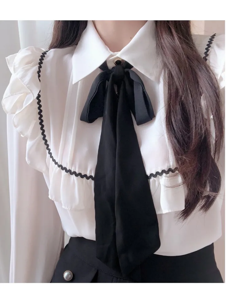 Summer Puff Sleeve Sweet Shirt Women Blouse Ruffles Cute Bow Tie Ladies Tops Blouses Vintage Japan Korea Chic Roupa Feminina