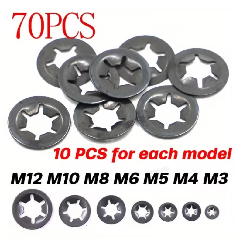 70pcs/bag M3-M12 External Circlip Self-Locking Retaining Clip Washer Bearing Clip Retaining Snap Ring Fastener Combination Kit