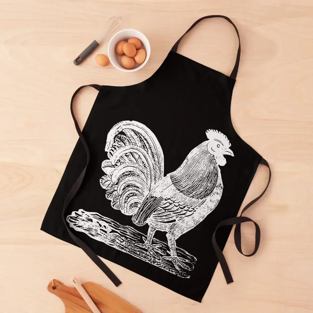 Vintage woodcut rooster illustration white Apron christmas kitchen For Woman Apron