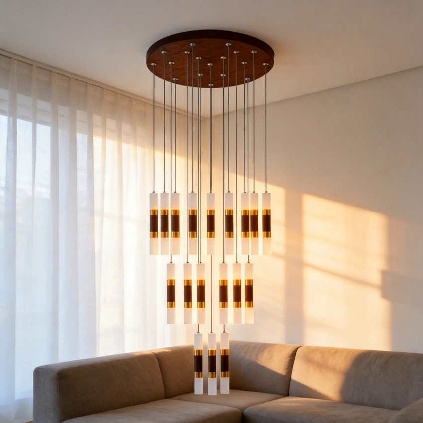 Modern LED Luxury Ceiling Chandelier Villa Home Hanging Staircase Pendant Light for Living Room Bedroom Decorative Pendent Lamp