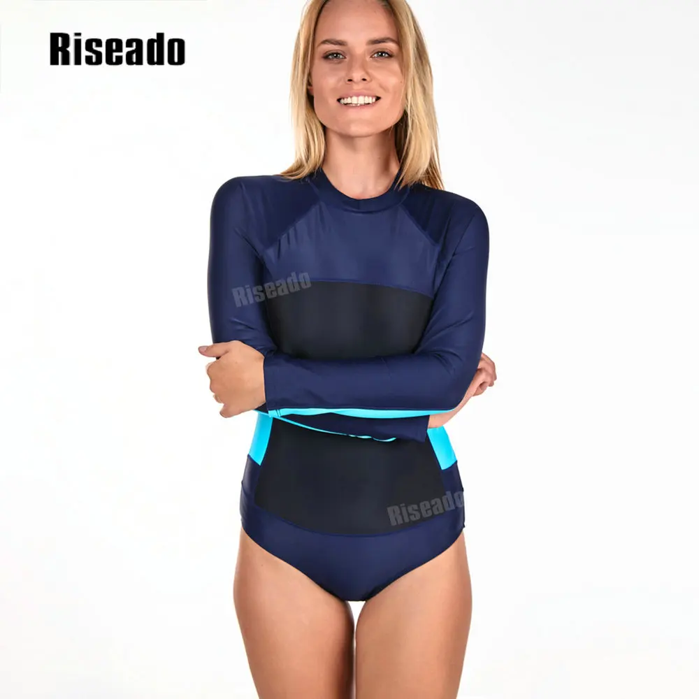 Womens Rash Guard Long Sleeve One Piece Swimsuit Ruched Zip Bathing Suit Sun Protection Swim Shirt