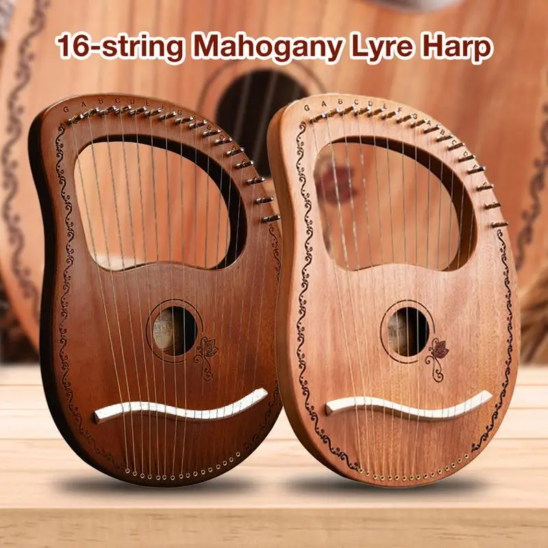 Lyre Instrument Lyra Harp Mahogany Body Strings Instrument Sturdy Mahogany Acoustic Harp Professional Orchestral String