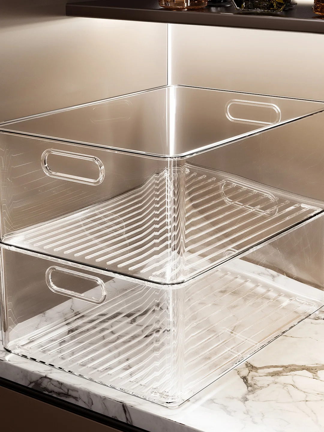 Transparent Acrylic Plastic Storage Box Kitchen Cabinet Desktop Snack Organizer Drawer Pull out Tray Basket Home Organizer