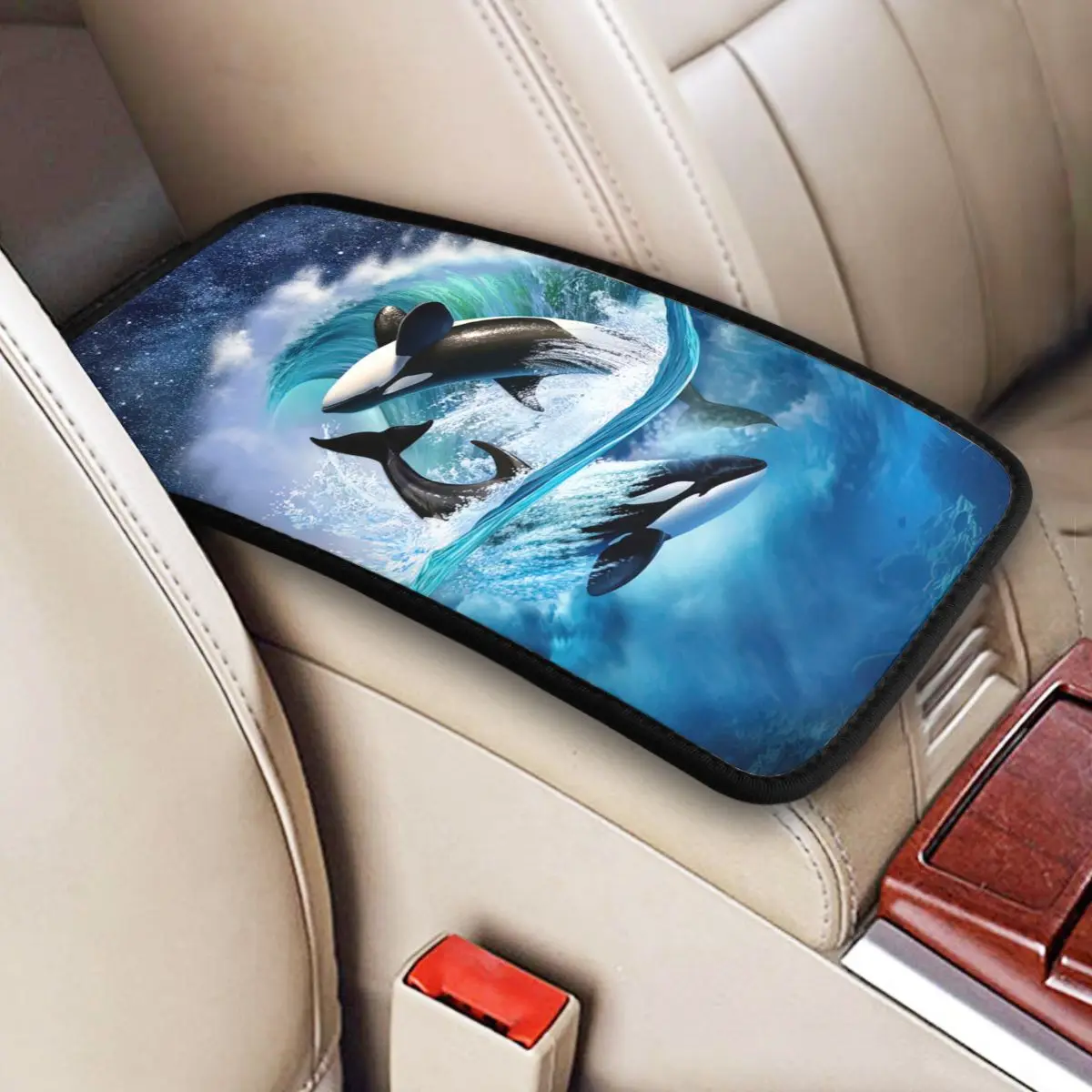 

Orca Wave Dolphin Car Accessories Car Handrail Box Cushion Custom Print Non-slip Car Armrest Cover