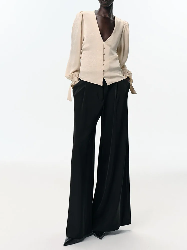 เสื้อผ้าแฟชั่นสไตล์หวานสบายๆ ทรงพลีทเข้ารูป รุ่นใหม่ล่าสุด ฤดูใบไม้ร่วง 2025 เสื้อผ้าผู้หญิง แขนพอง คอวี เสื้อผ้าเด็กผู้หญิง