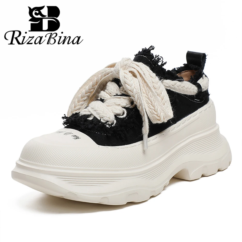 

RIZABINA Big Size 34-45 Women's White Sneakers Casual Cross Strap Vulcanized Shoes Fashion Thick Bottom Breathable Sports Shoes