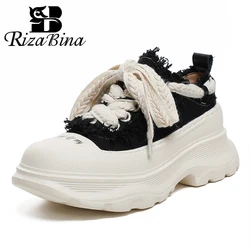 RIZABINA Big Size 34-45 Women's White Sneakers Casual Cross Strap Vulcanized Shoes Fashion Thick Bottom Breathable Sports Shoes