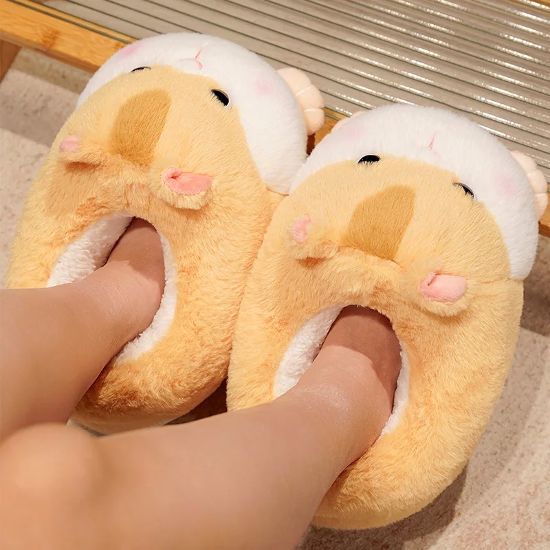 Cute Hamster Plush Slippers Women Living Room Floor Lovers Slippers Winter Warm Shoes For Girls Autumn Boys Man