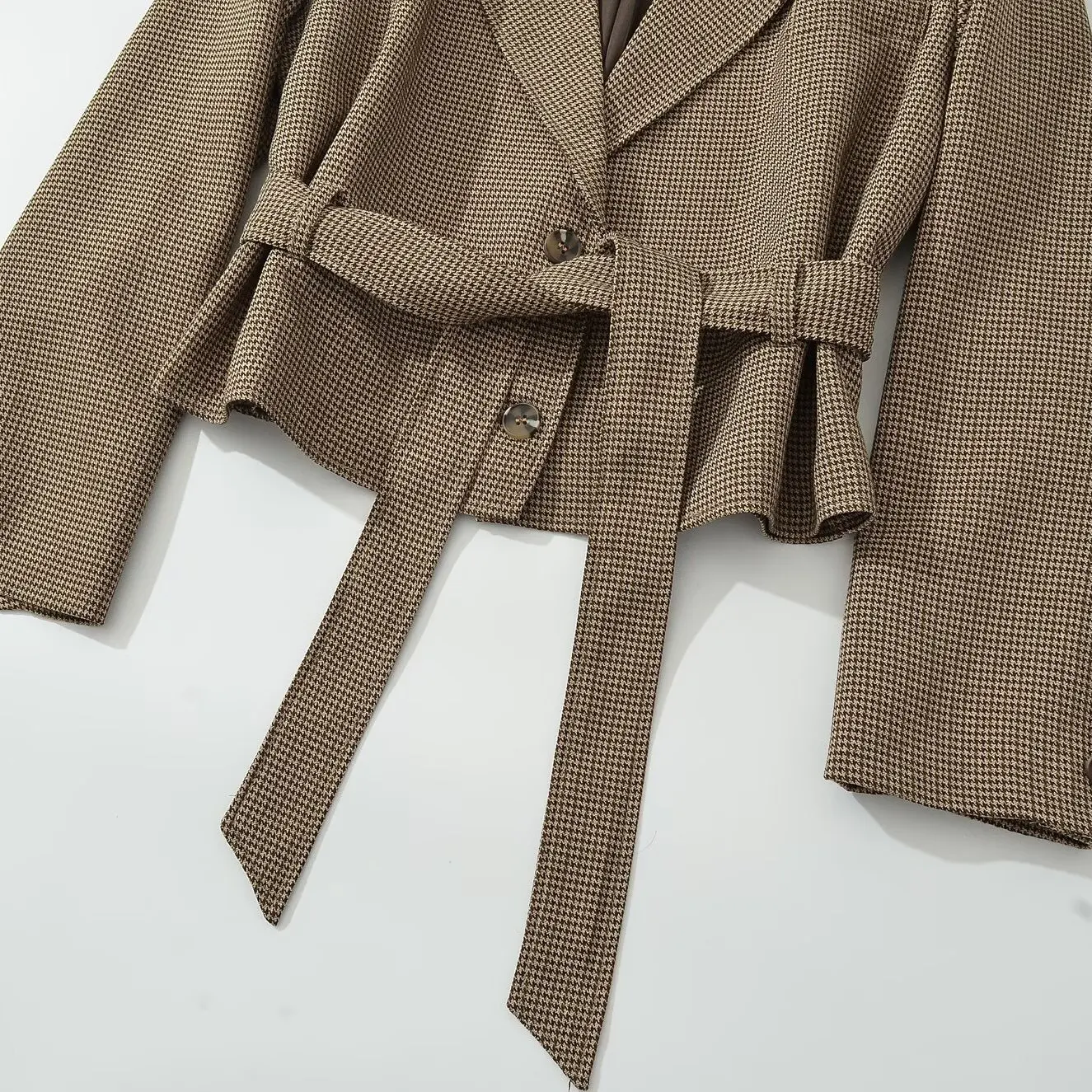 KASLEAD Women's Fashion Short Coat New Style Versatile Two-Way Wear Waist-Cinching Belted Outerwear European Style Long Sleeve