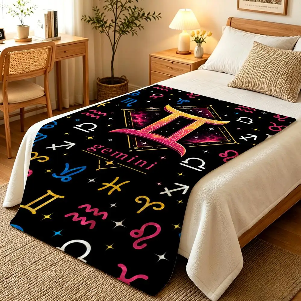 Neon Zodiac Mystique Throw Blankets Soft Warm Flannel Blanket Bedding for Bed Living room Home Sofa