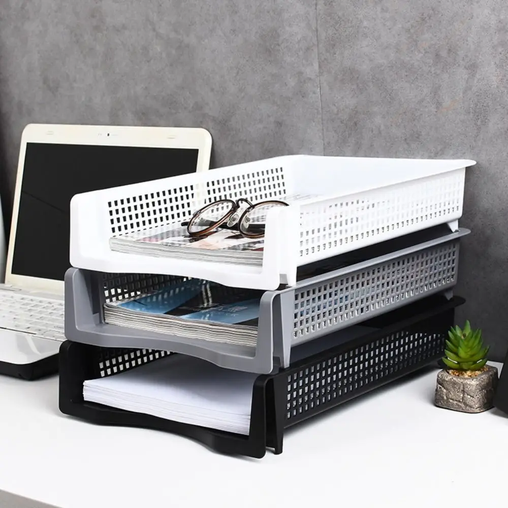 Fashion Desktop Organizer Stackable File Rack Papers Rack File Organizer A4 File Storage Tray Laminated Plastic Sundries