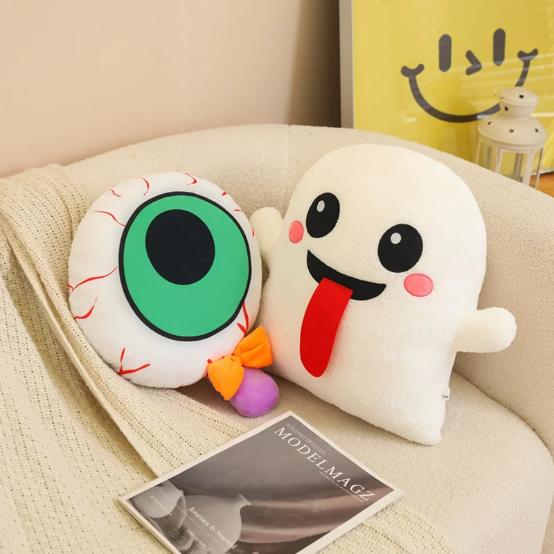 Fun Creative New Halloween Series Plush Doll Pillow Pumpkin Ghost Eyes Lollipop Scary Plush Toy Holiday Decor For Friends Gifts