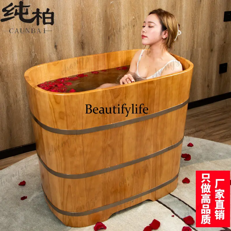 Small apartment bath wooden bucket bath wooden bucket bathtub adult bath bucket household solid wood bathtub