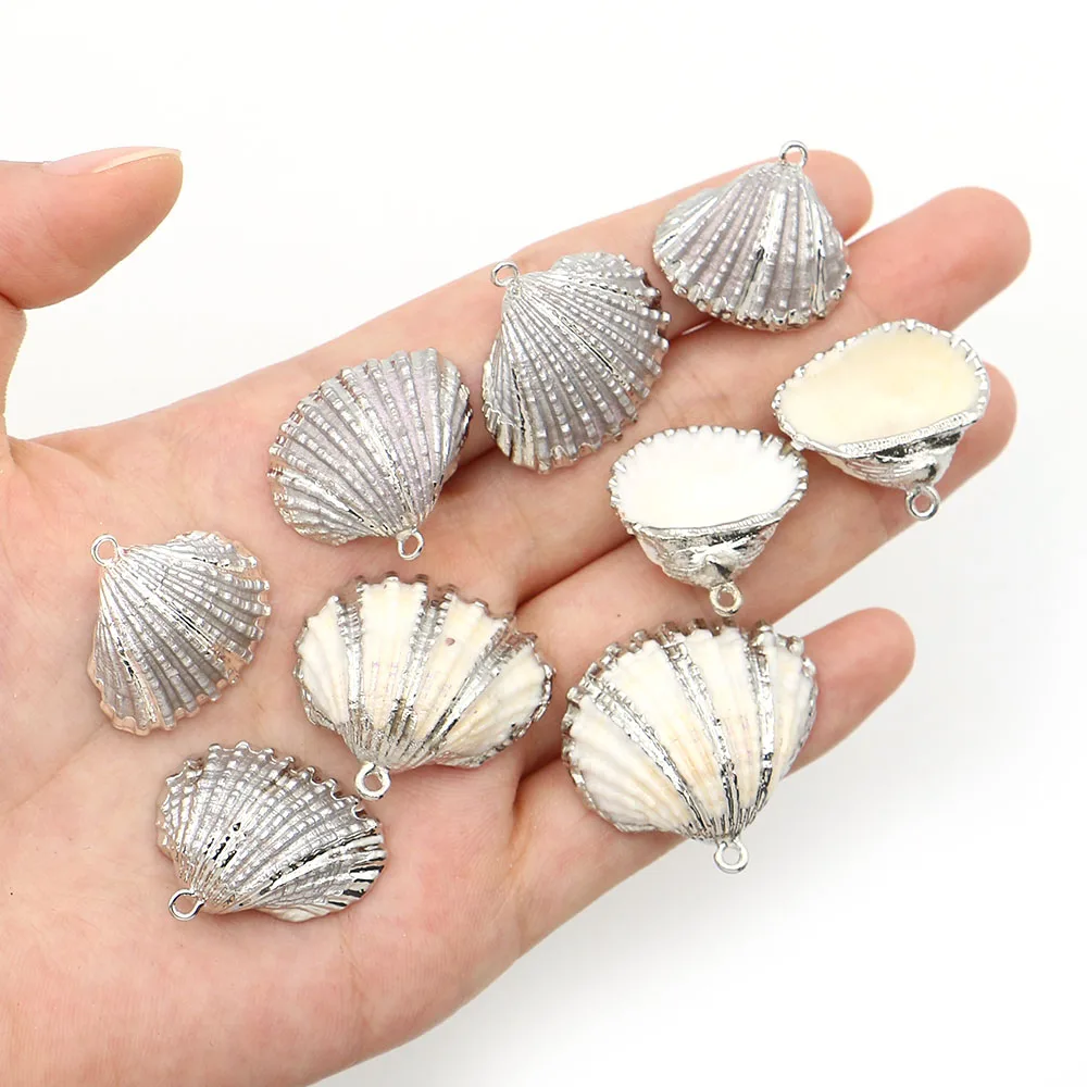 Ocean Style Natural Shell Conch Silver-plated Wool Clam Marine-style Pendant Necklace DIY Fish Tank Landscaping Accessories