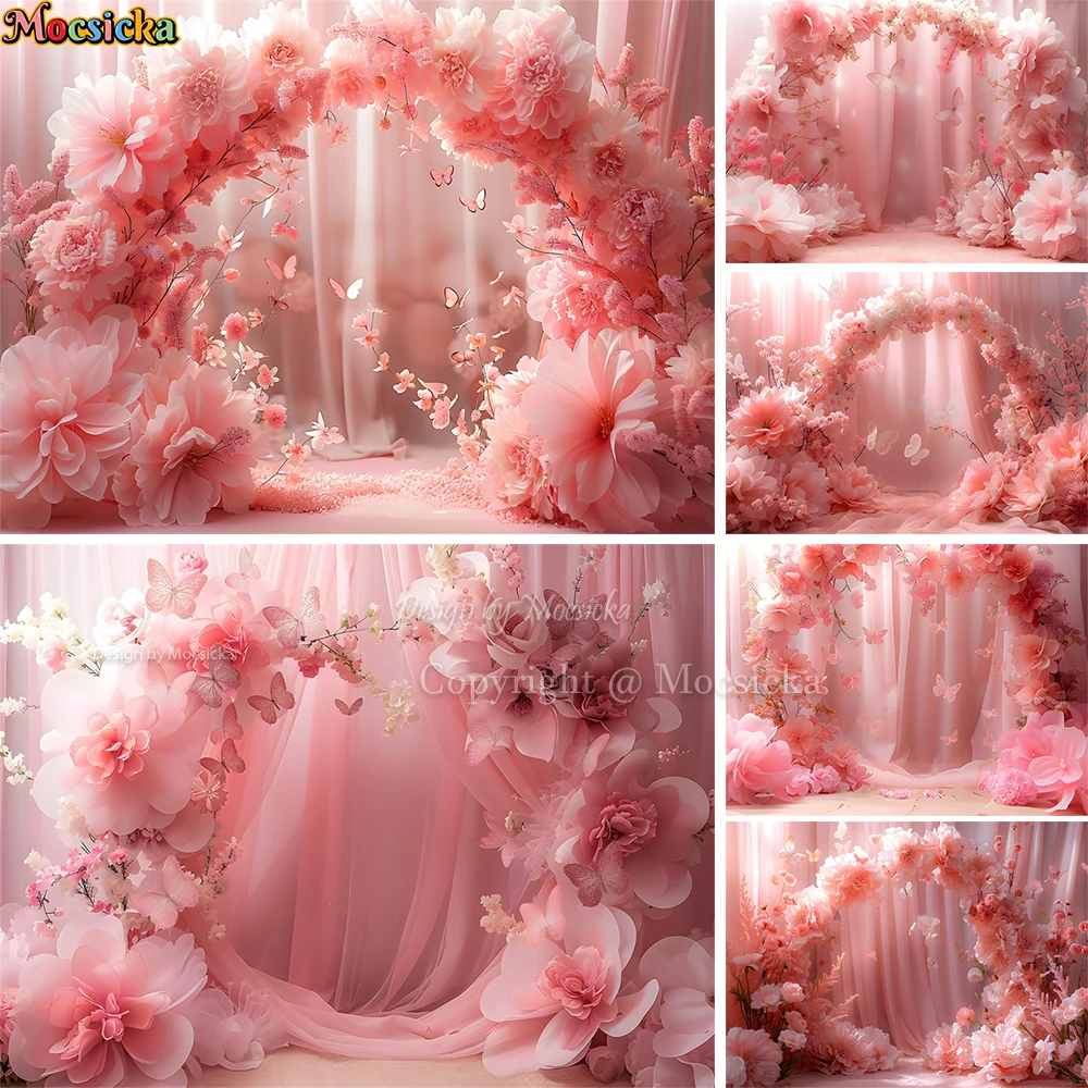 

Arch Flower Door Background for Girls Birthday Party Wedding Party Pink Backdrop Kid Baby Show Maternity Portrait Photo Studio