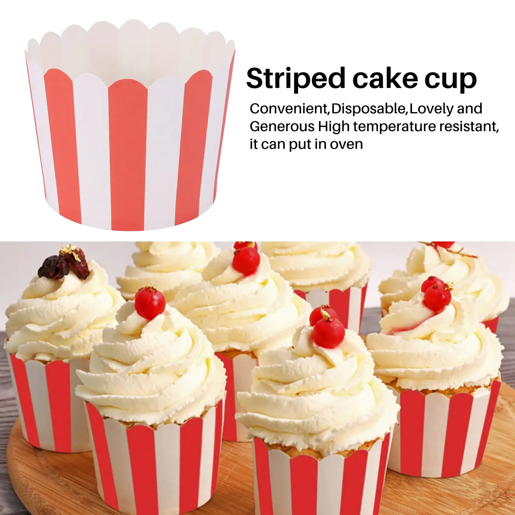 

50X Cupcake Wrapper Paper Cake Case Baking Cups Liner Muffin Kitchen Baking Red Stripes