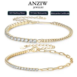 18k Gold Plated Half Tennis Bracelet 2mm 3mm D Moissanite Cuban Bracelet Real 925 Silver Chain for Women Men Certified Jewelry