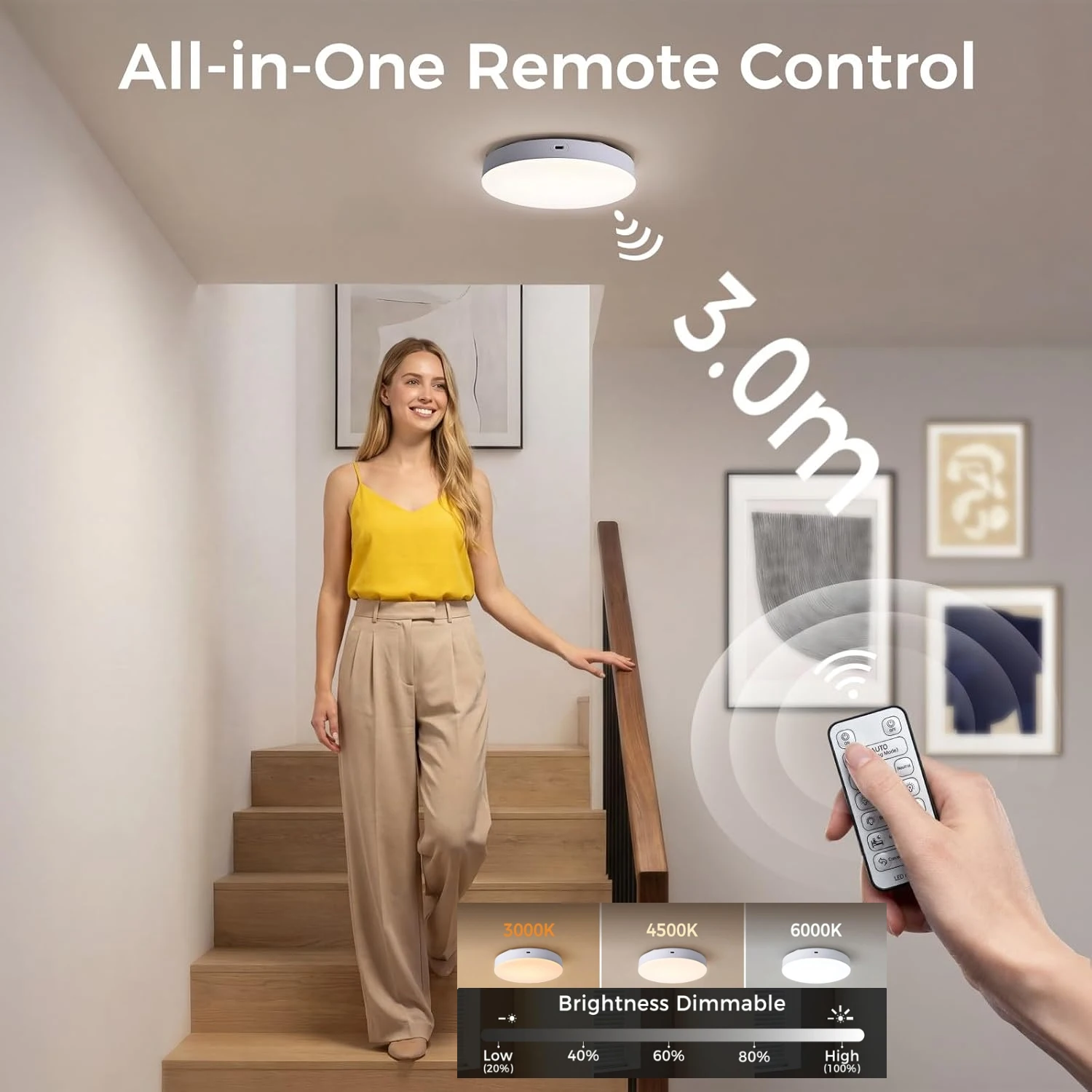 10000mAh Rechargeable Ceiling Lamp Motion Sensor Ceiling Light With Remote Control 3 Colors LED Wireless For Bedroom Kitchen