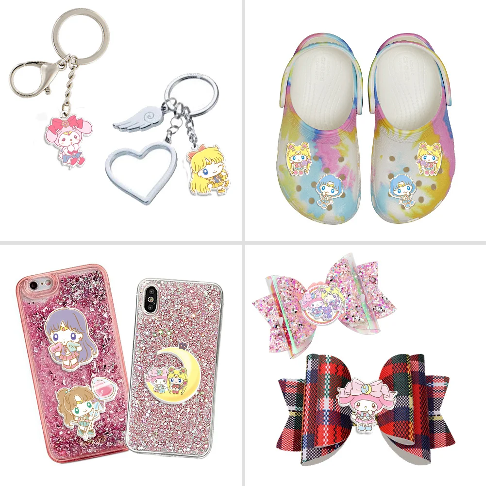 10pcs/lot Cartoon M Girls Resin Planar Transparent Glitter Acrylic Flatback for Badge Hair Bow Keychain Decoration view 6