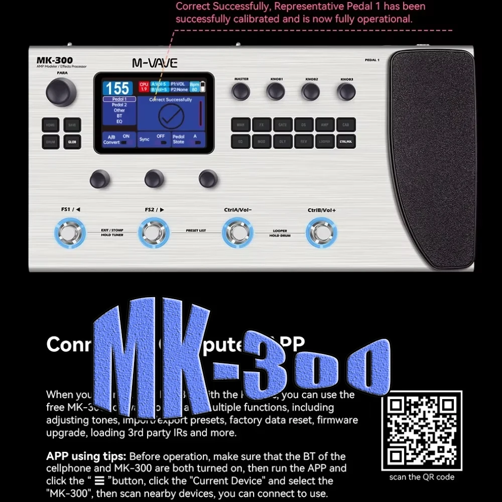 M-VAVE MK-300 Guitar Bass Multi-Effects Processor Pedal 150s Looper 128 Drums MIDI DAW 120AMP 10h Battery ANN Neural Modelin