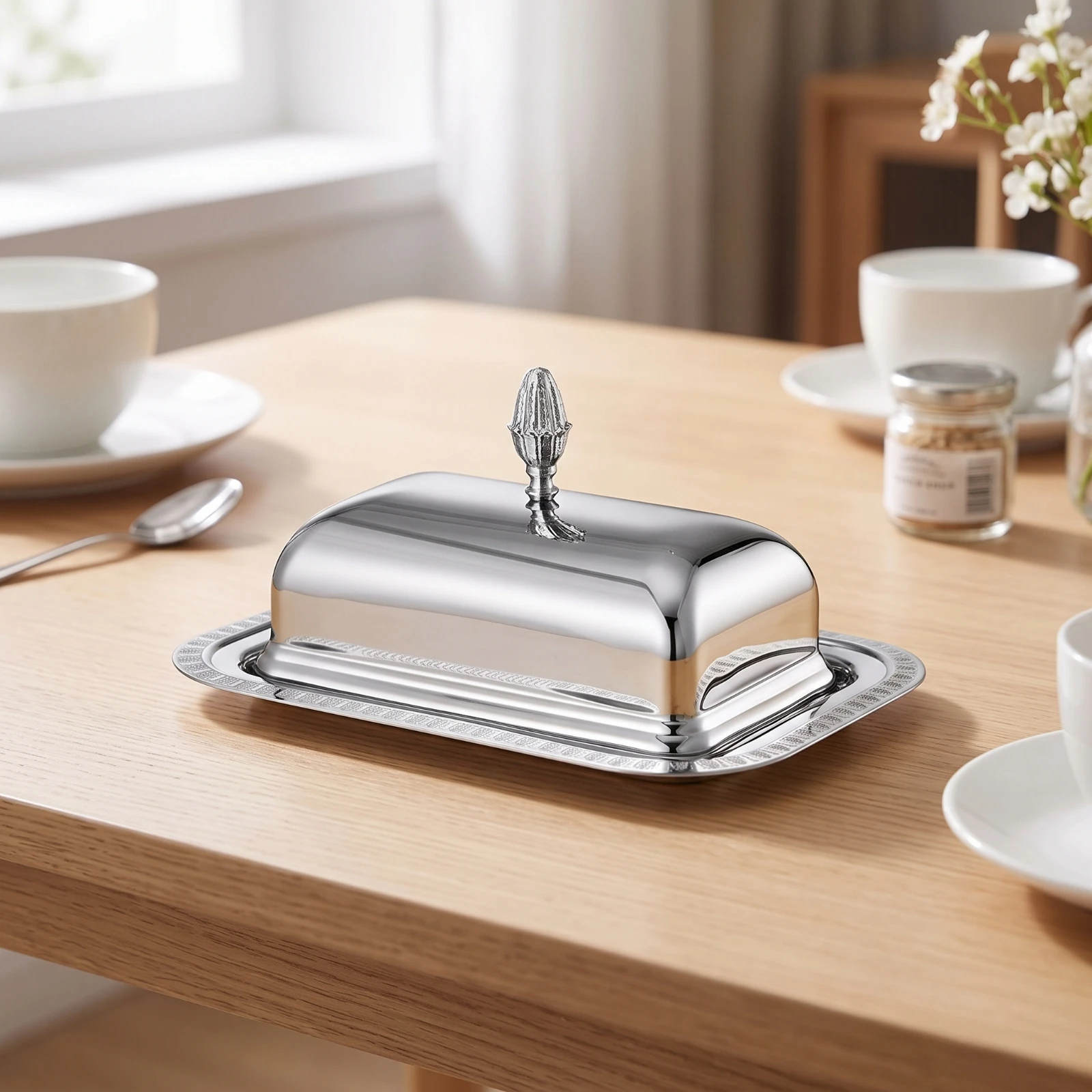 Butter Dish with Lid Polished Butter Keeper with Knob Tableware Rust-Resistant Elegant for Home Cooks, Dining Table, Countertop