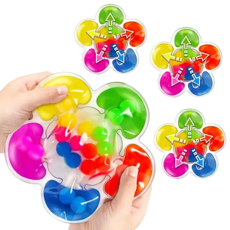 1pc PVC Five Color Flower Puzzle Toy Color Classification Sensory Children Stress Relief Prop Fingertip Touch Pinch Water Bag