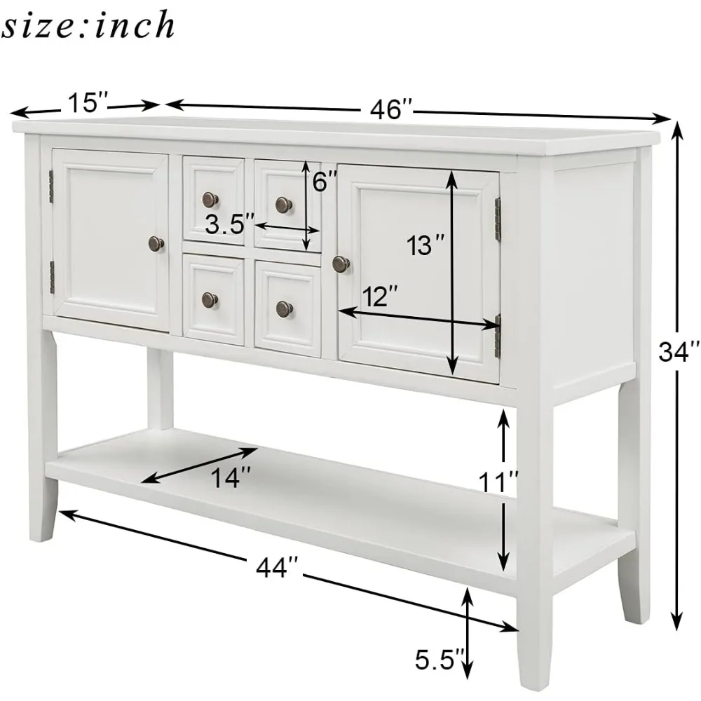 Mueble buffet moderno de madera con estante de almacenamiento, 2 cajones y 2 gabinetes, mesa de cafetería tipo buffet