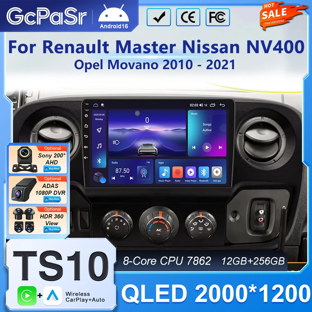 Autoradio Android 16 pour Renault Master Nissan NV400 Opel Movano 2010 - 2021, écran tactile, lecteur multimédia, GPS