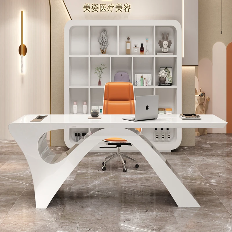 مكتب تنفيذي حديث فاخر خشب أبيض كبير مكتب كمبيوتر للدراسة طاولة محطة عمل ميسا Escriotorio