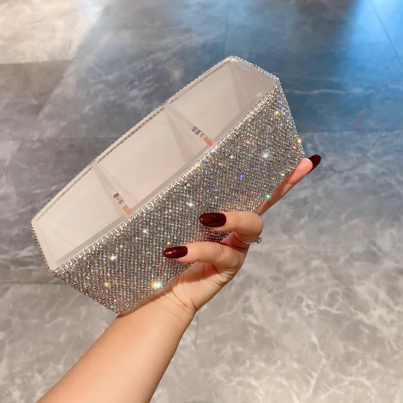 High-grade acrylic cosmetics storage box artificial diamond dresser desktop skin care product cell storage box