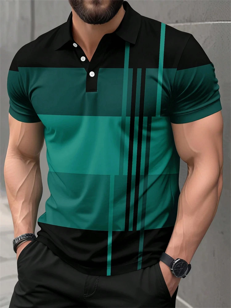 New Men's Golf-Striped Polo Shirt Men's Casual Short-Sleeve Polo Shirt Collared Stylish Business-Casual Style Breathable T-Shirt