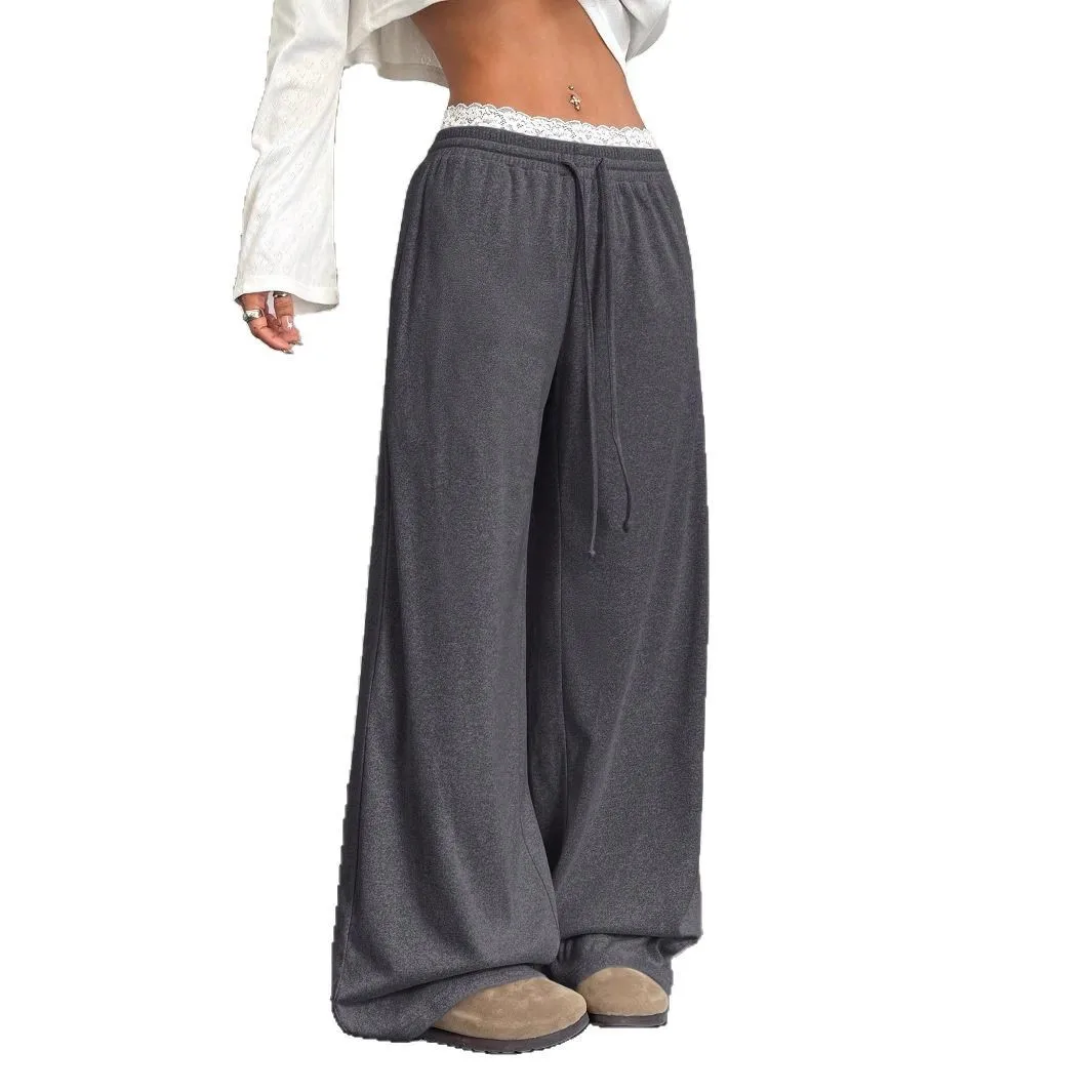 กางเกงลำลองสไตล์เรโทรสำหรับผู้หญิง ต้นฤดูใบไม้ร่วง สไตล์หวานใหม่ แต่งลายสวยงาม ทรงหลวม ขากว้าง ทรงหลวมสบายๆ แบบ INS