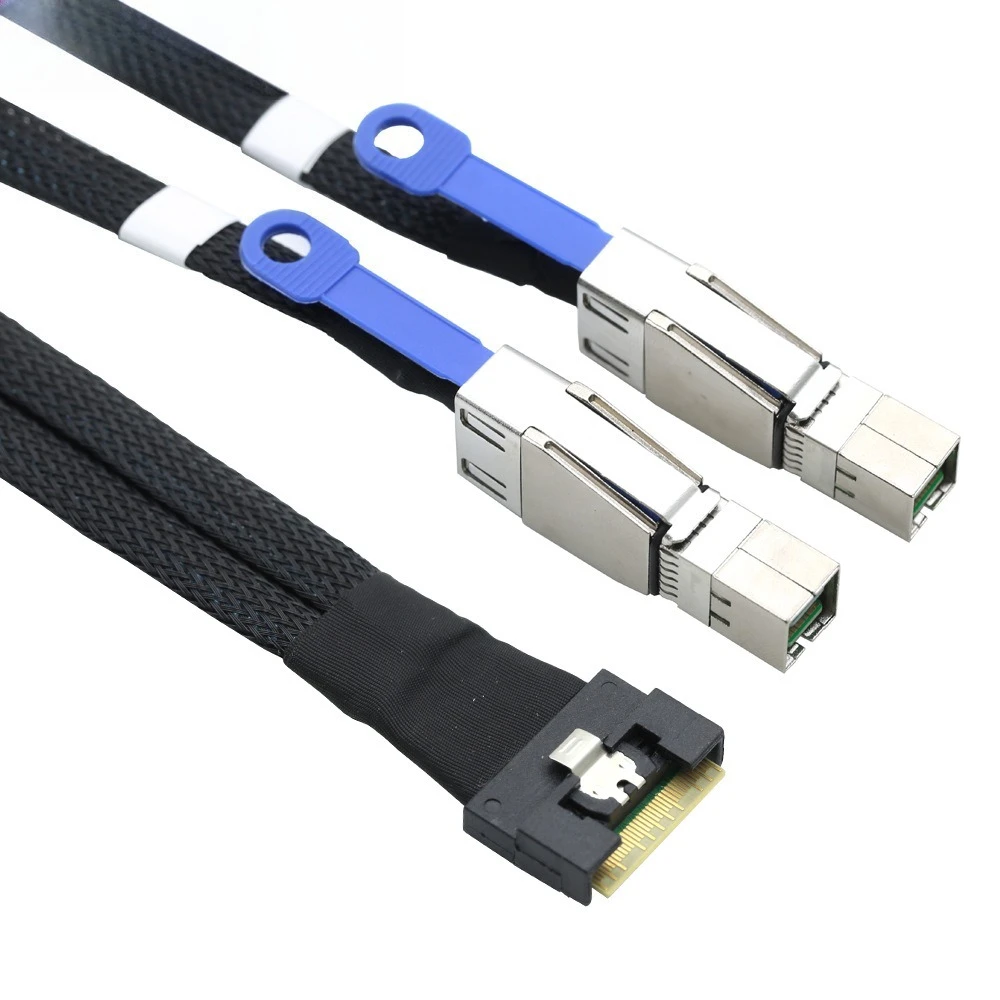 ADT-Link PCI-E Slimline SFF-8654 8I All-inclusive Anti-skew Plug-in To 2 SAS HD 8644 Extension Cable Service Harnesses Length