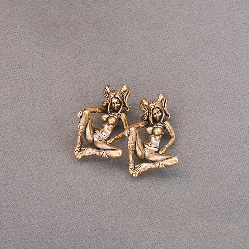 Brass Ponytail Beauty Girl Figurines Miniatures Desktop Ornaments Retro Metal Characters Model Crafts Home Decorations Accessory
