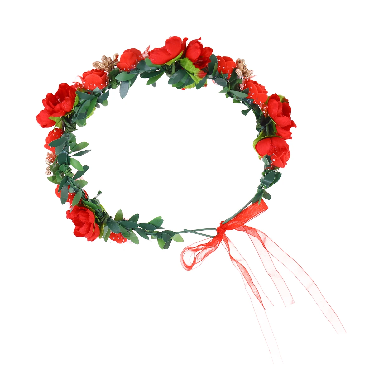 

Adjustable Floral Headband Wedding Hair Wreath For Travel Bridal Flower Girl Crown Red Hair Accessory