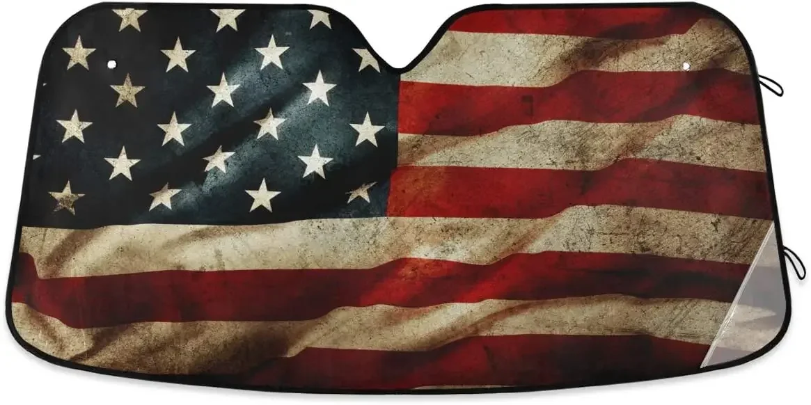 

Grunge American Flag Car Windshield Sunsha Foldable Reflective Sun Sha Blocks UV Rays