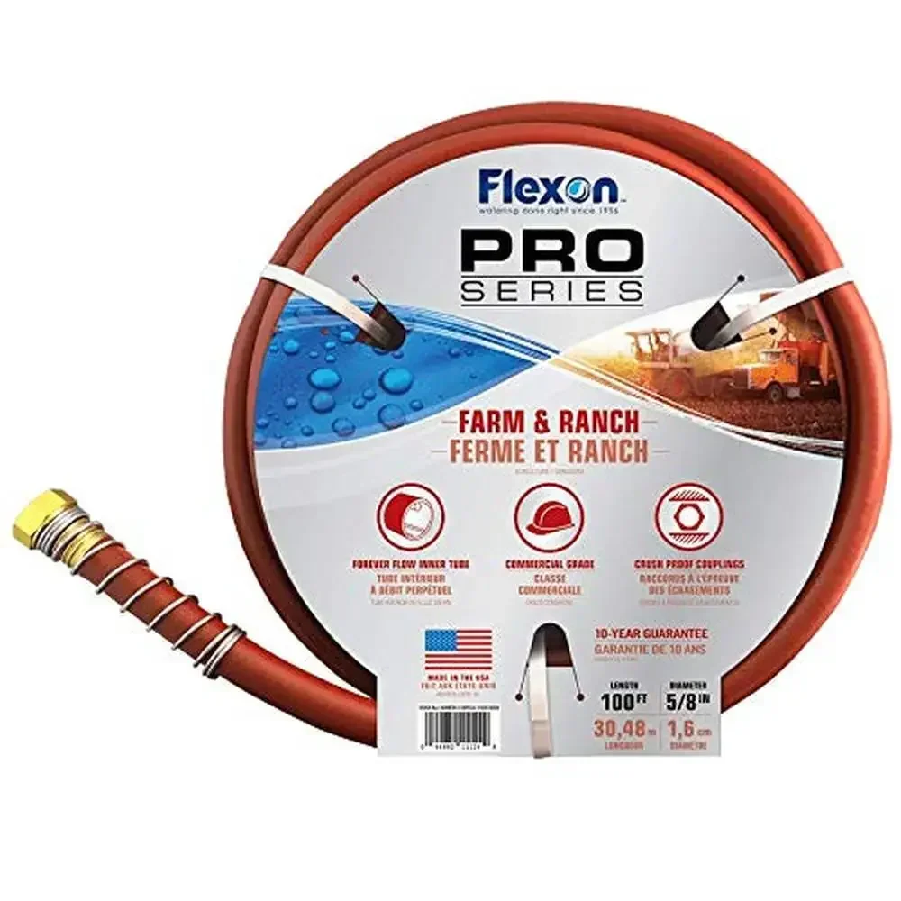 

100ft Red Farm and Ranch Garden Hose with Crush-Proof Couplings Commercial Grade USA Made