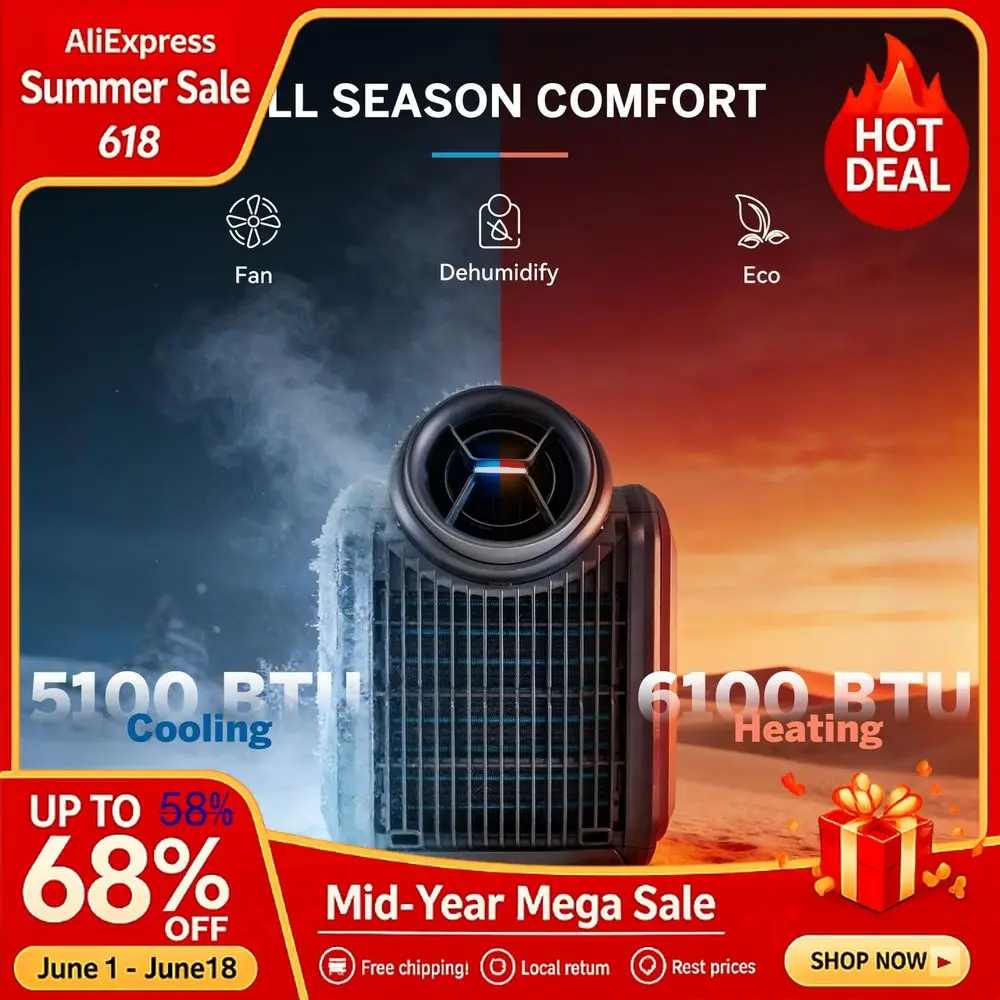 

S2 Pro Camping Air Conditioner, Tent AC with 5100 BTU Cooling and 6100 BTU Heating, 8 Hours on 1kWh, 3Way Power48V DC, Custom