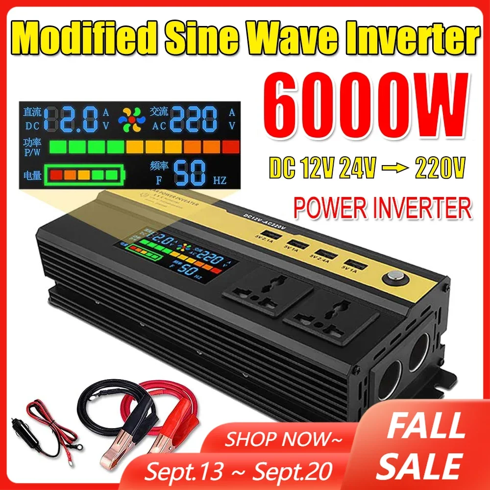 Modified Sine Wave Inverter 3000/4000/5000/6000W LCD Digital Display Power Inverter Voltage Transformer Converter 12/24V TO 220V