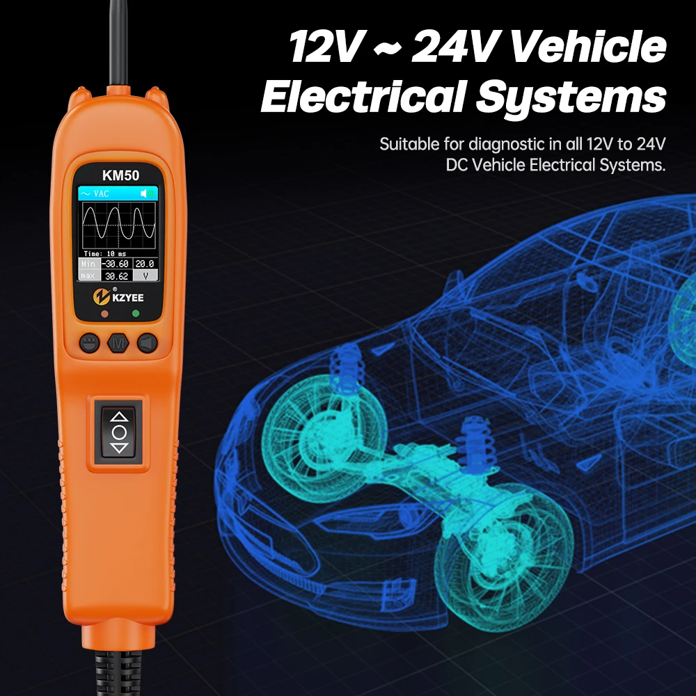 KM50 Car Power Circuit Probe Kit 12V 24V Auto Electric Circuit Tester Frequency/Duty Cycle Test Injector Activating Vehicle