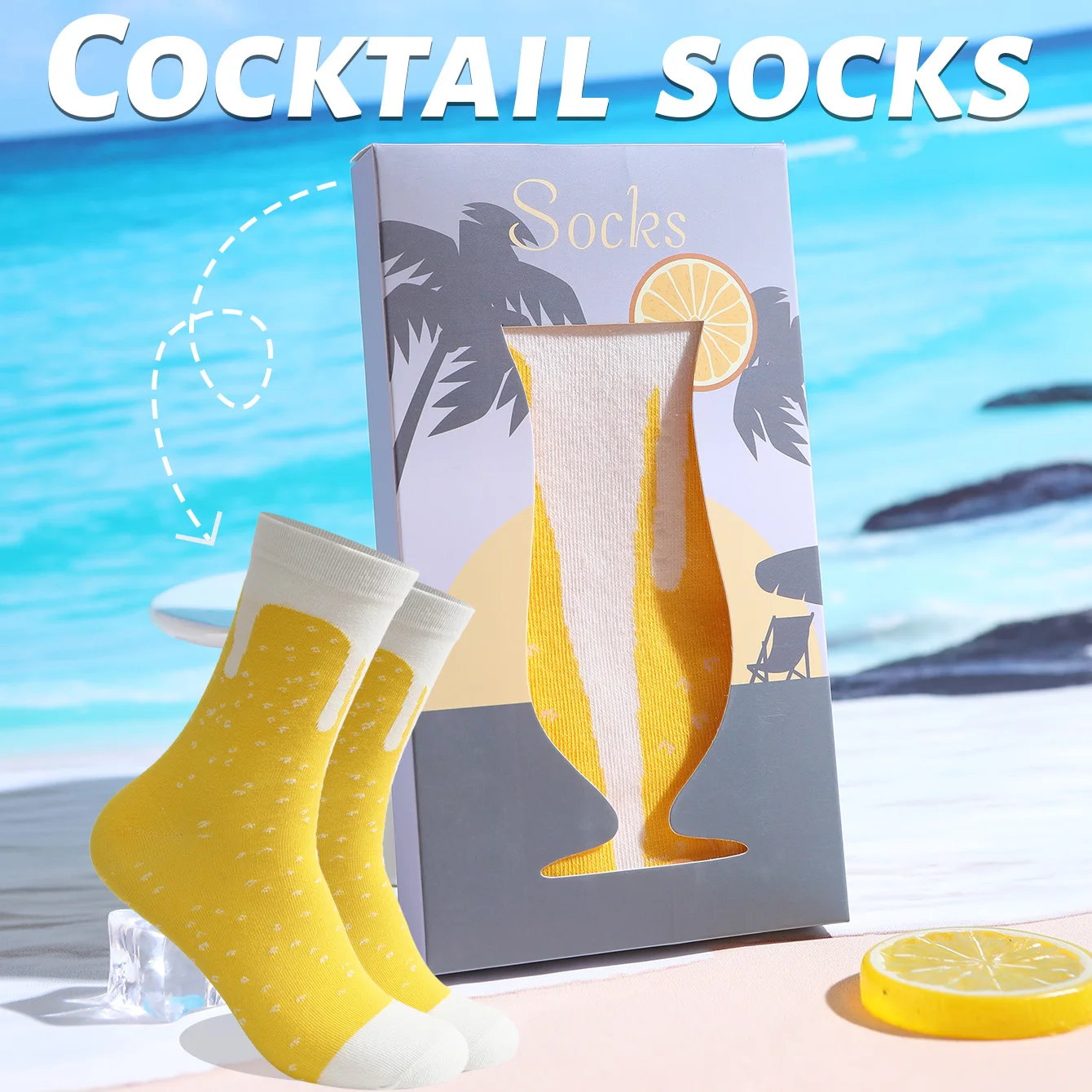 1 Pair of Mid-Calf Men's Socks, Suitable for Both Men and Women, Novel and Fun, Colorful Cocktail Gift Box Socks, European and American Fashion Trend Style, Comfortable and Breathable, Party Casual Novelty Gift, Valentine's Day, Christmas, Santa Claus, Autumn and Winter Styles, All-Season Styles, Cute and Fun Socks